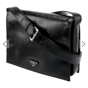 Authentic Prada black leather shoulder crossbody bag
